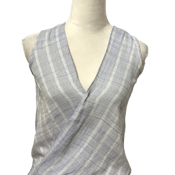 Harper Draped Blouse High-Low Hemline Stripe Pattern Sleeveless Blue/White XXS - Picture 2 of 8